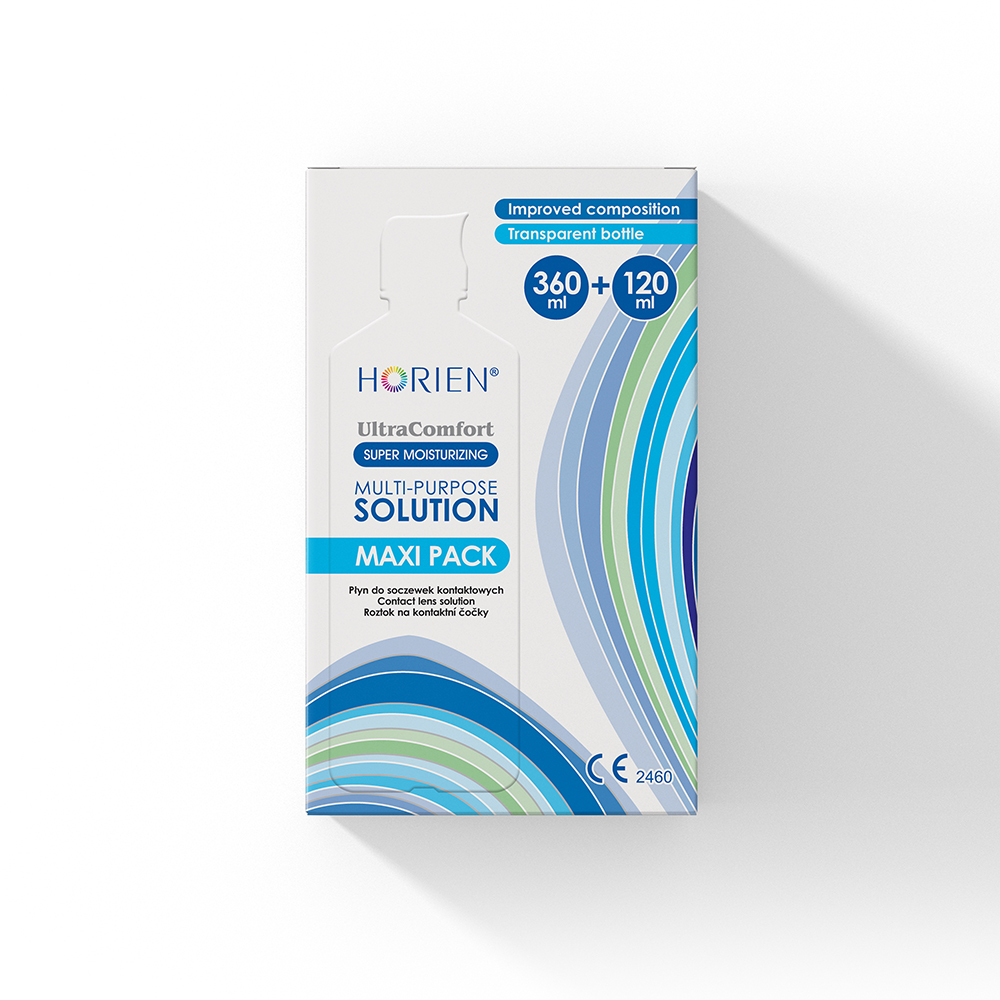 Horien Ultra Comfort Maxipack, płyny do soczewek kontaktowych, 360 ml+100 ml