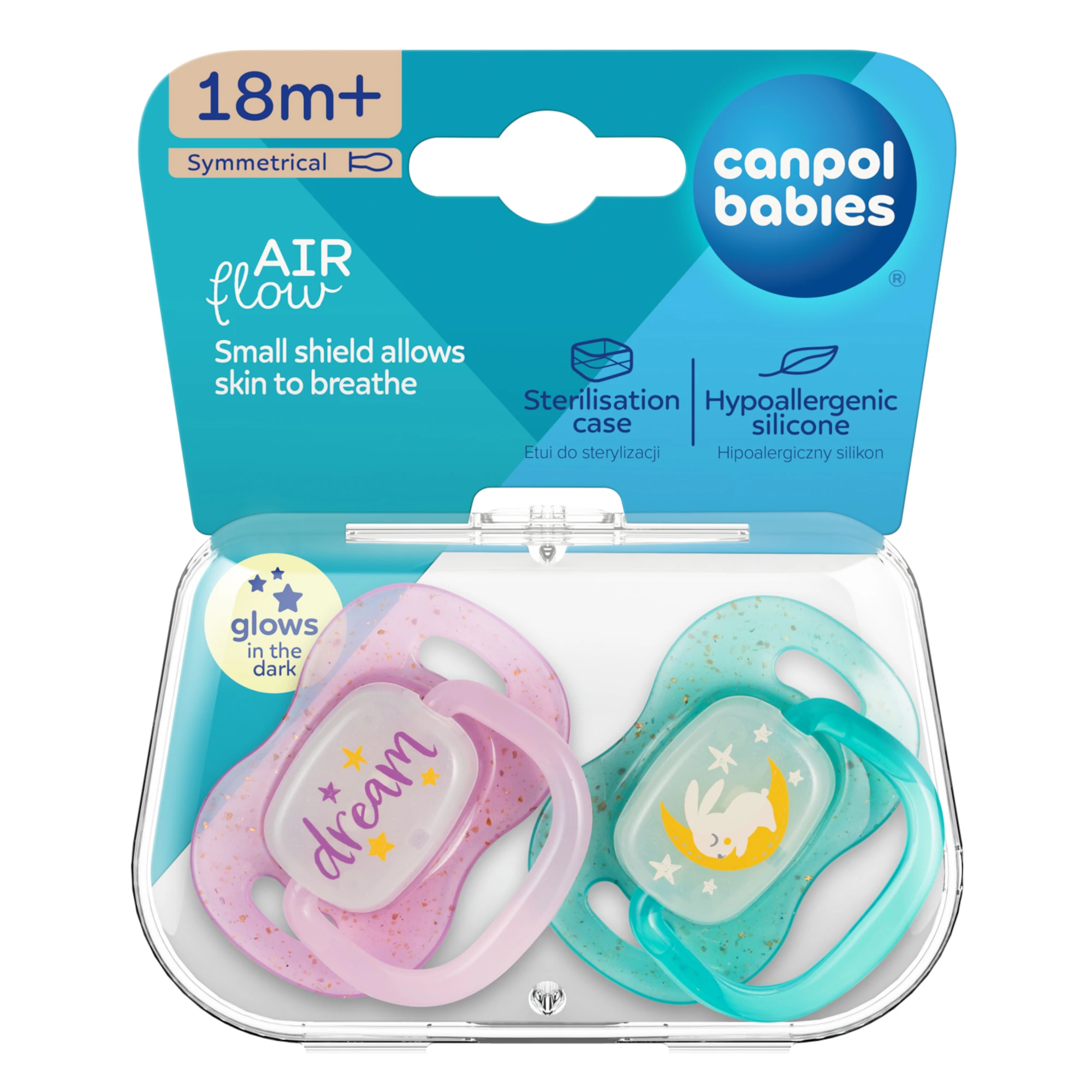 Canpol babies Smoczek uspokajający silikonowy 18+m NightGlow pink, 2 sztuki zdjęcie