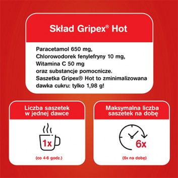 Gripex Hot 650 mg + 50 mg + 10 mg 12 saszetek