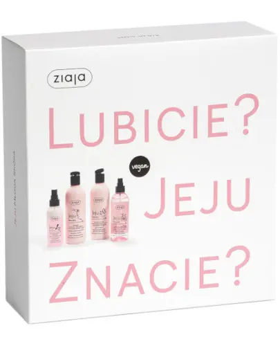 Ziaja Jeju Młoda Skóra Różowa szampon do włosów i skóry głowy 300 ml + dwufazowa odżywka do włosów 125 ml + mgiełka do twarzy i ciała 200 ml + żel pod prysznic i do kąpieli 300 ml [ZESTAW] zdjęcie