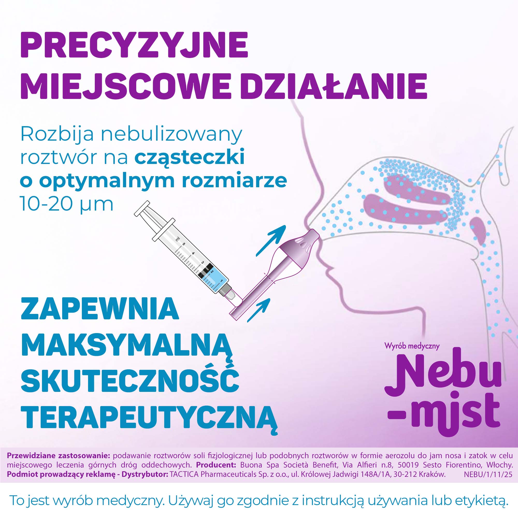 Nebu-Mist, urządzenie do nebulizacji roztworów do jam nosa i zatok, 1 sztuka