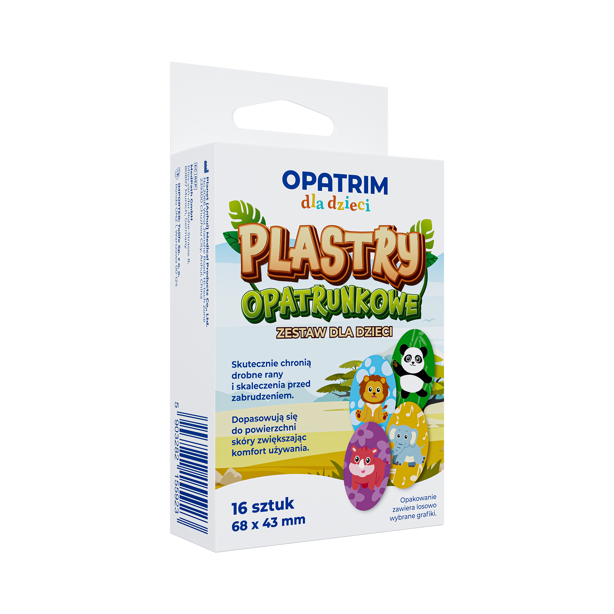 Plastry opatrunkowe zestaw dla dzieci, 68 x 43 mm, 16 sztuk