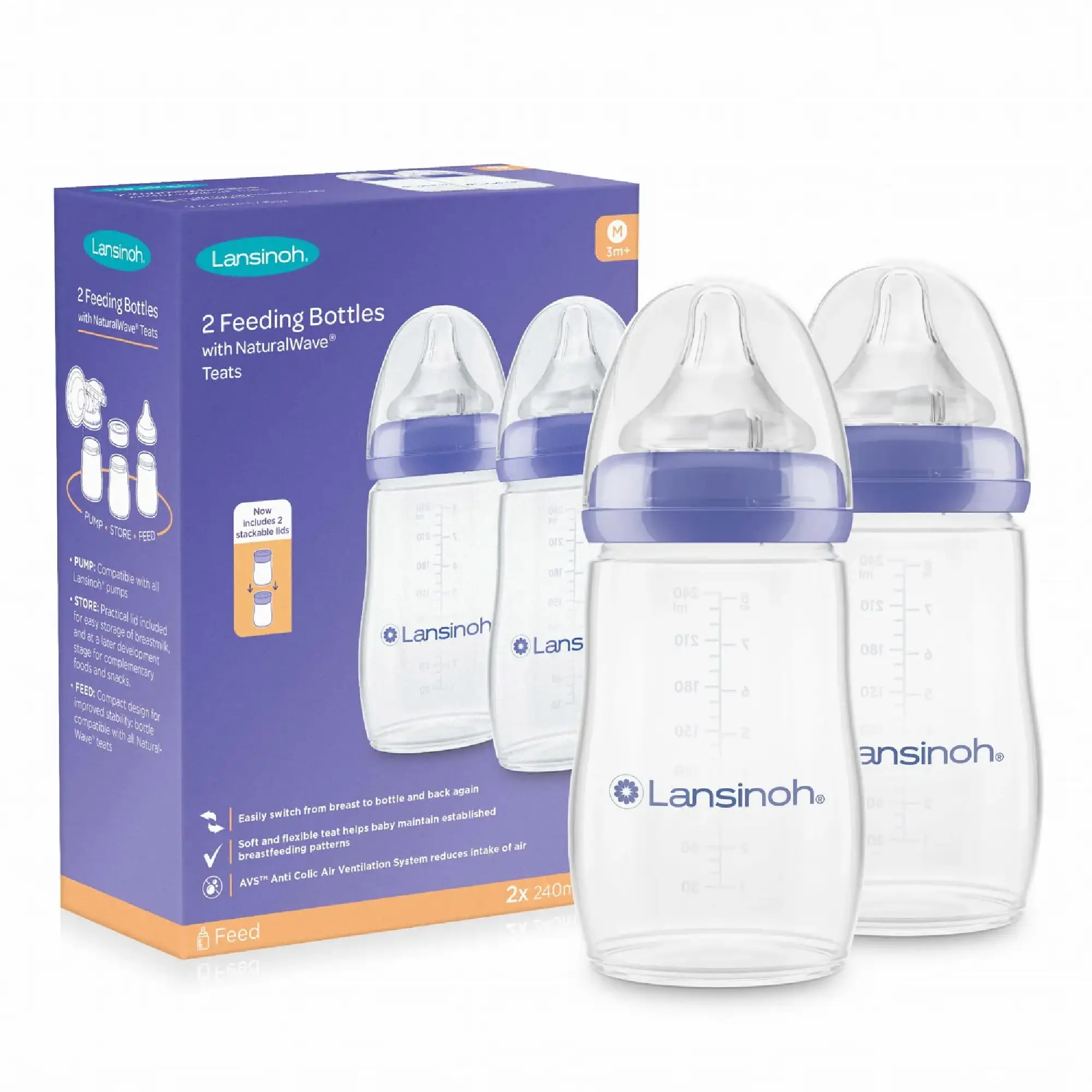 Lansinoch Lansinoh Butelki ze smoczkiem NaturalWave Teat 3+, 2 x 240 ml zdjęcie