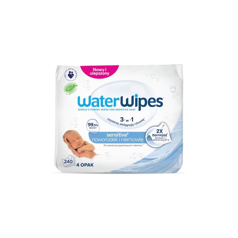 WaterWipes Chusteczki nawilżane 99,9% wody i kropla ekstraktu owocowego 100% biodegradowalne, 4 x 60 sztuk zdjęcie
