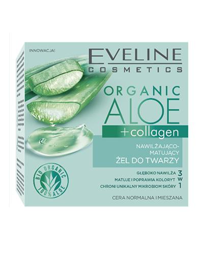 Eveline Cosmetics Organic Aloe + Collagen Nawilżająco-matujący żel do twarzy, 50 ml, cena, opinie, stosowanie zdjęcie