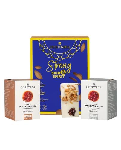 ORIENTANA Zestaw Strong Skin& Spirit Advanced Skin Lift Up Serum Reishi i Retinol H10 0.5%, 30 ml + Advanced Skin Repair Serum Reishi i Cerafluid® 5%, 30 ml + Zawieszka zapachowa Bombay Spirit, 1 sztuka zdjęcie
