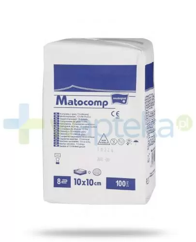 Matocomp kompresy niejałowe z gazy 17-nitkowej 8 warstwowe 10x10cm 100 sztuk zdjęcie