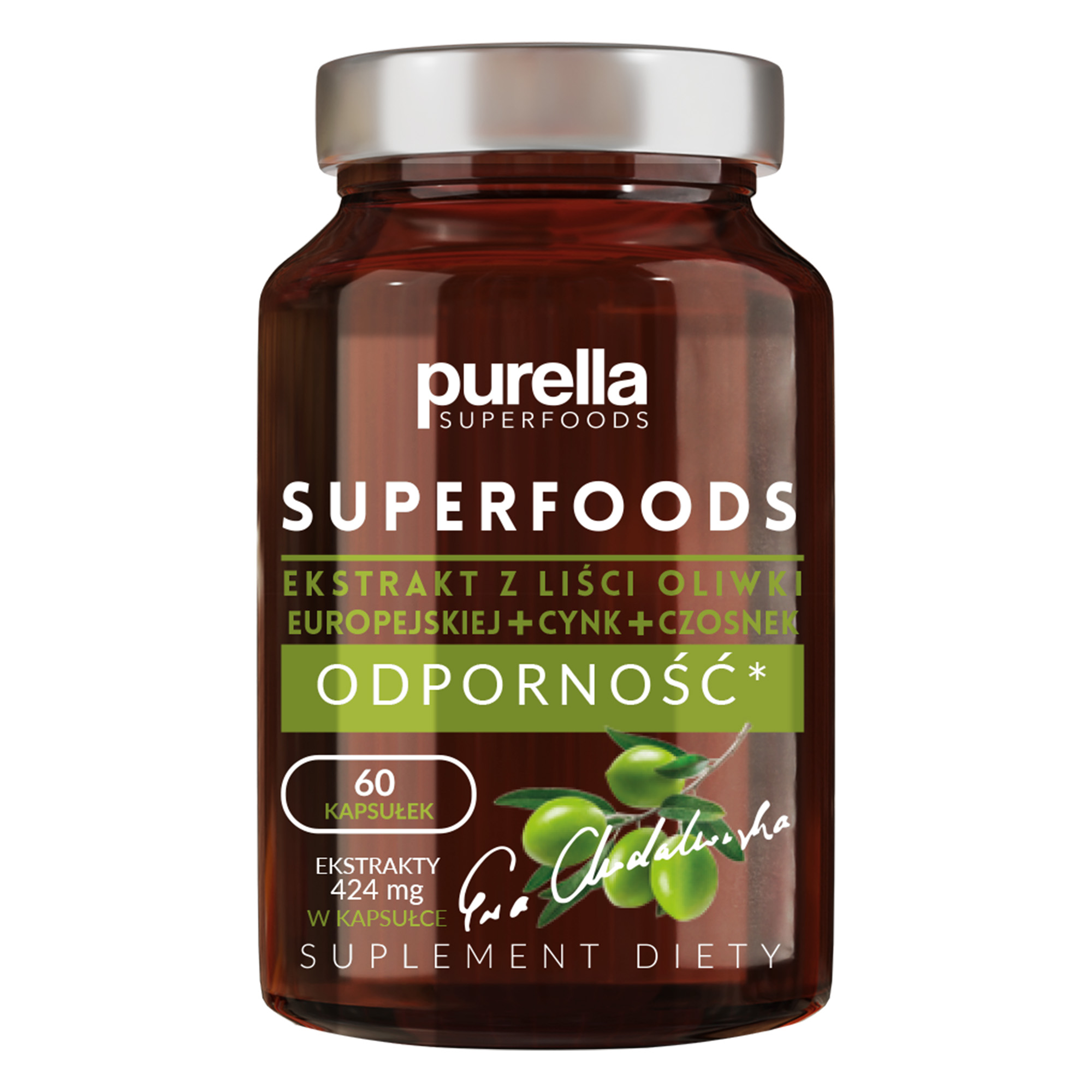 Purella Superfoods Ekstrakt z liści oliwki europejskiej + Cynk + Czosnek Odporność, 60 kapsułek zdjęcie