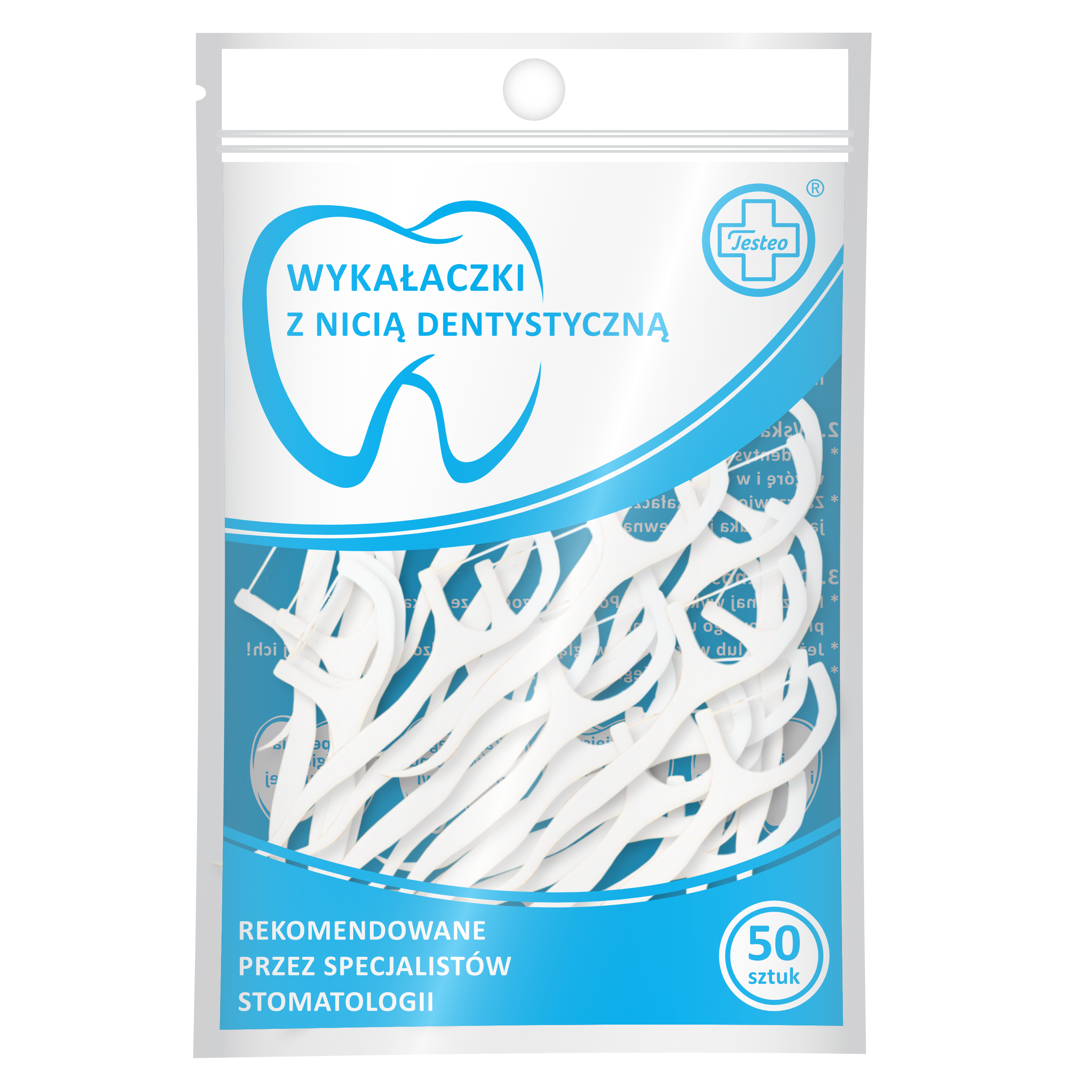 Testeo Wykałaczki z nicią dentystyczną białe, 50 sztuk zdjęcie