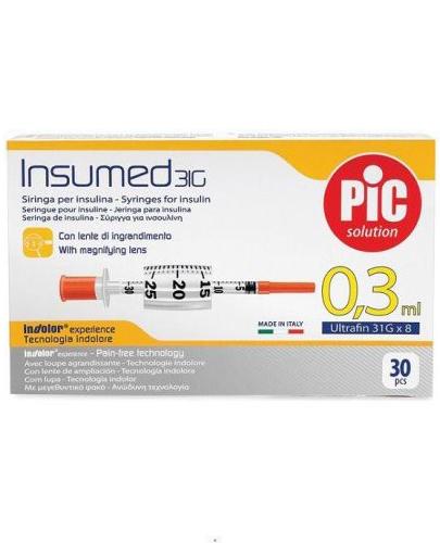 Pic Solution Insumed 0,3 ml 31G x 8 mm Jednorazowe strzykawki do insuliny + szkło powiększające - 30 szt. - cena, opinie, wskazania zdjęcie