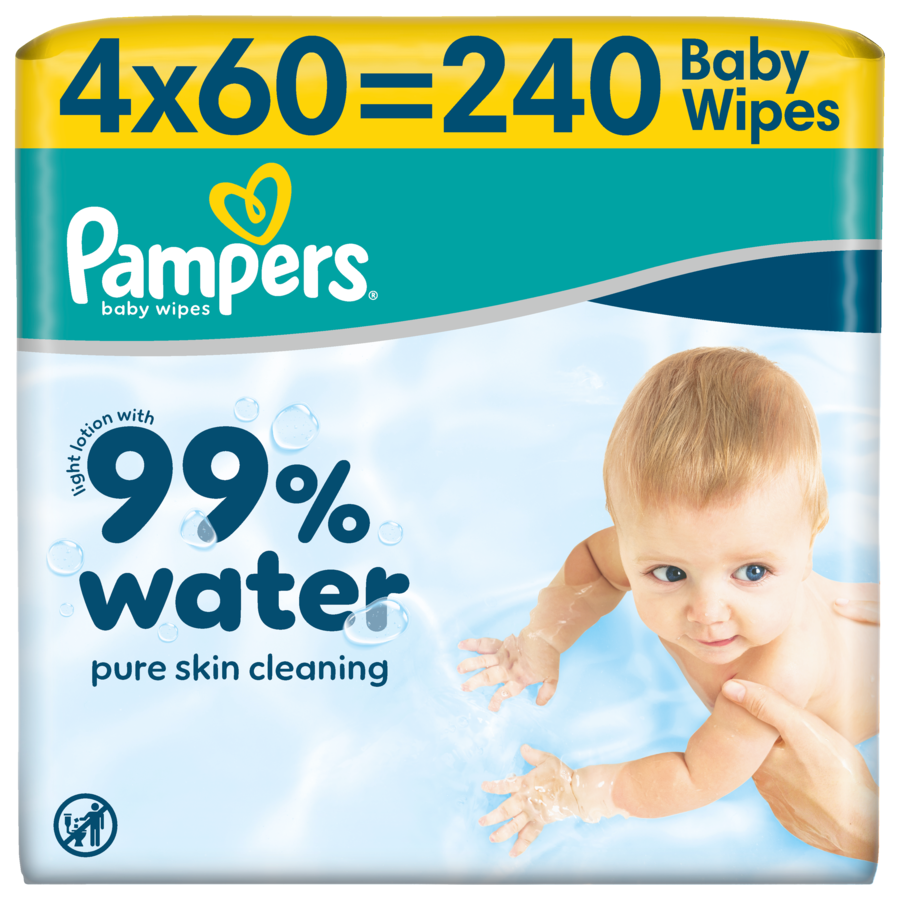 Pampers 99% Water, chusteczki nawilżane dla dzieci, 4 x 60 sztuk zdjęcie