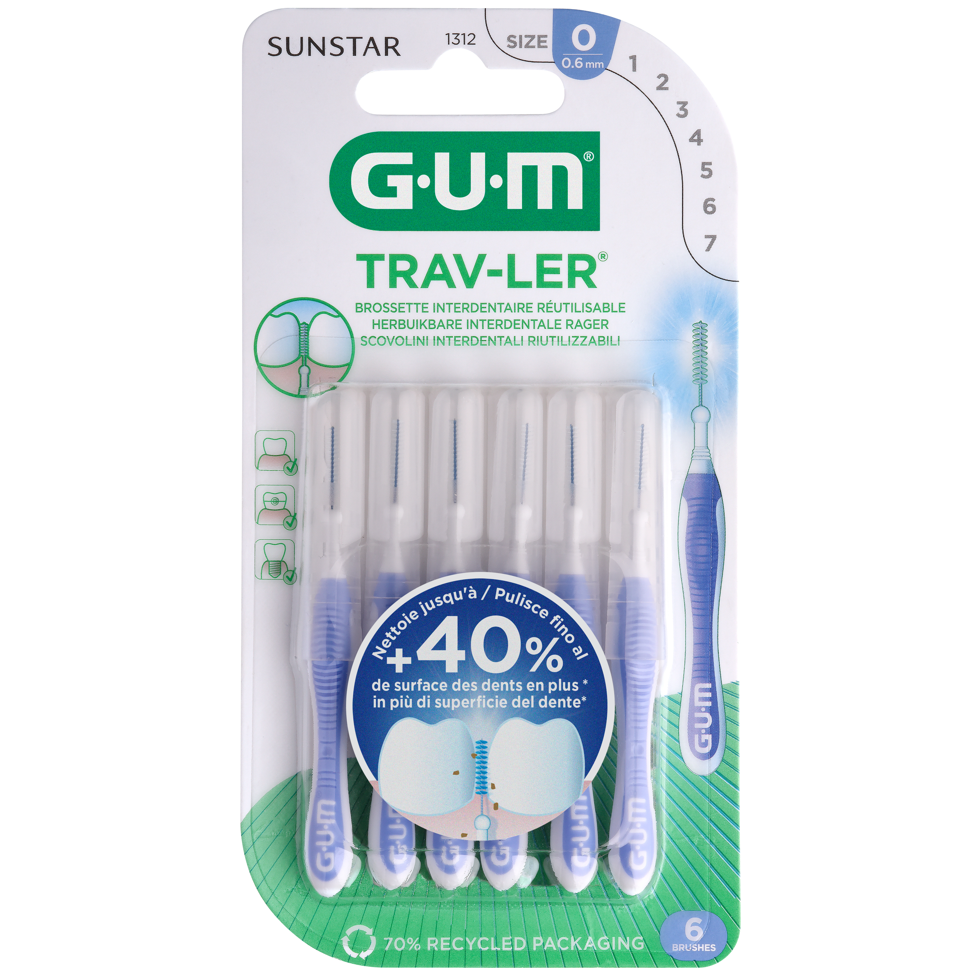 GUM Trav-Ler szczoteczki międzyzębowe 0,6mm 6 sztuk zdjęcie