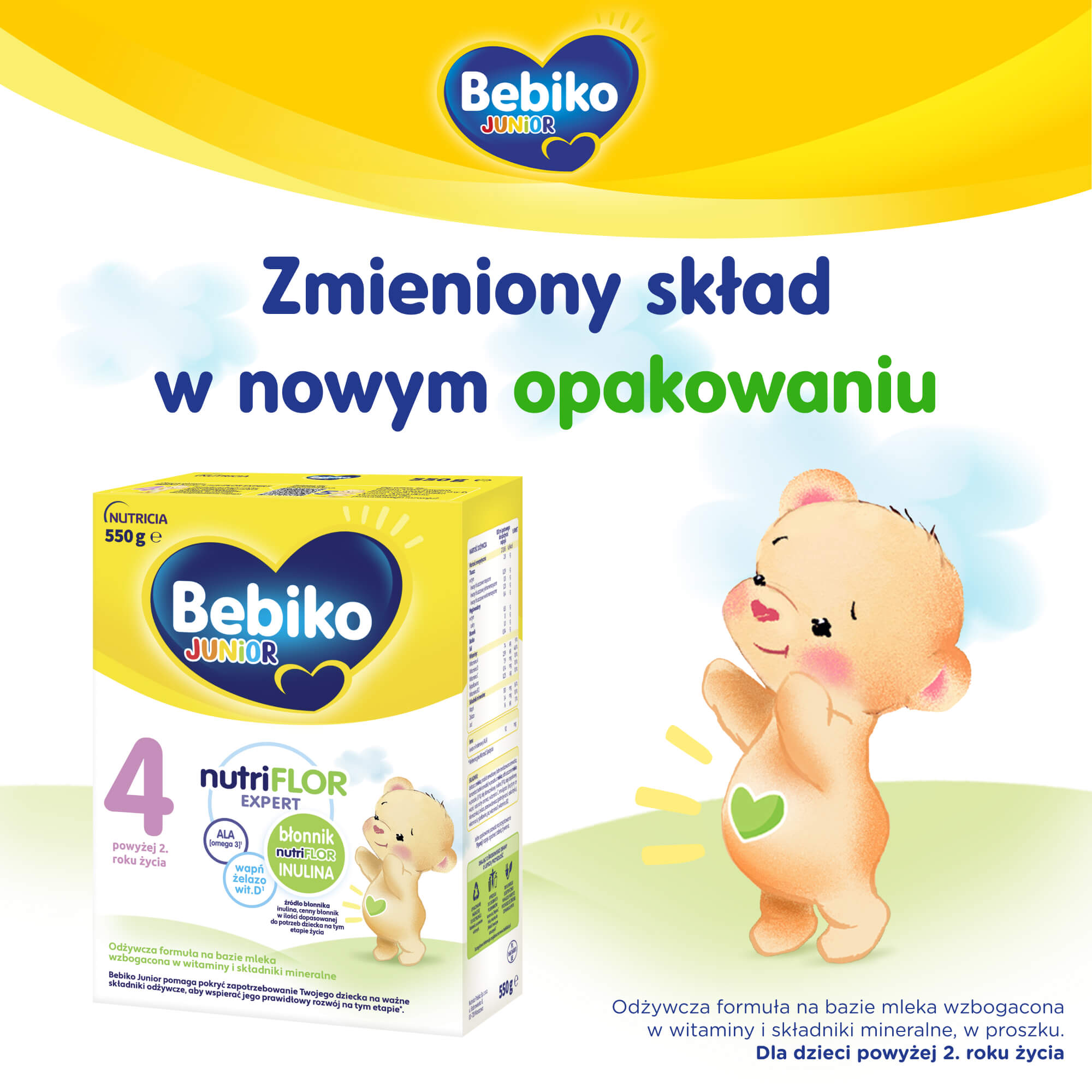 Bebiko Junior 4 Nutriflor Expert, odżywcza formuła na bazie mleka dla dzieci powyżej 2. roku życia, 550 g