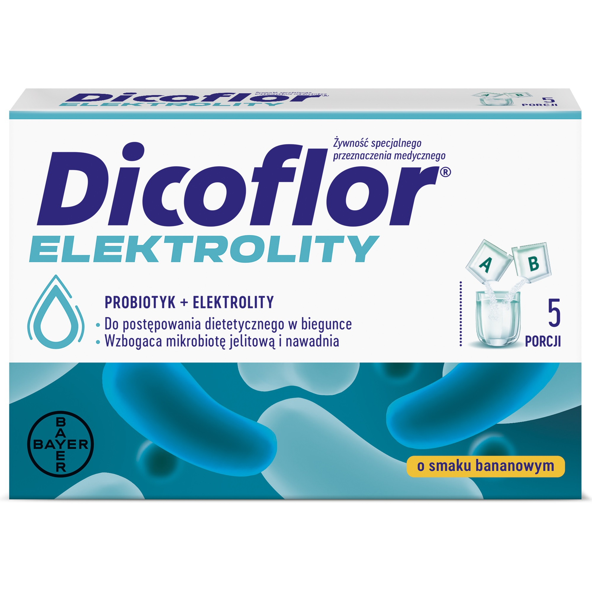 Bayer, Dicoflor Elektrolity o smaku bananowym, saszetki, 10 sztuk zdjęcie