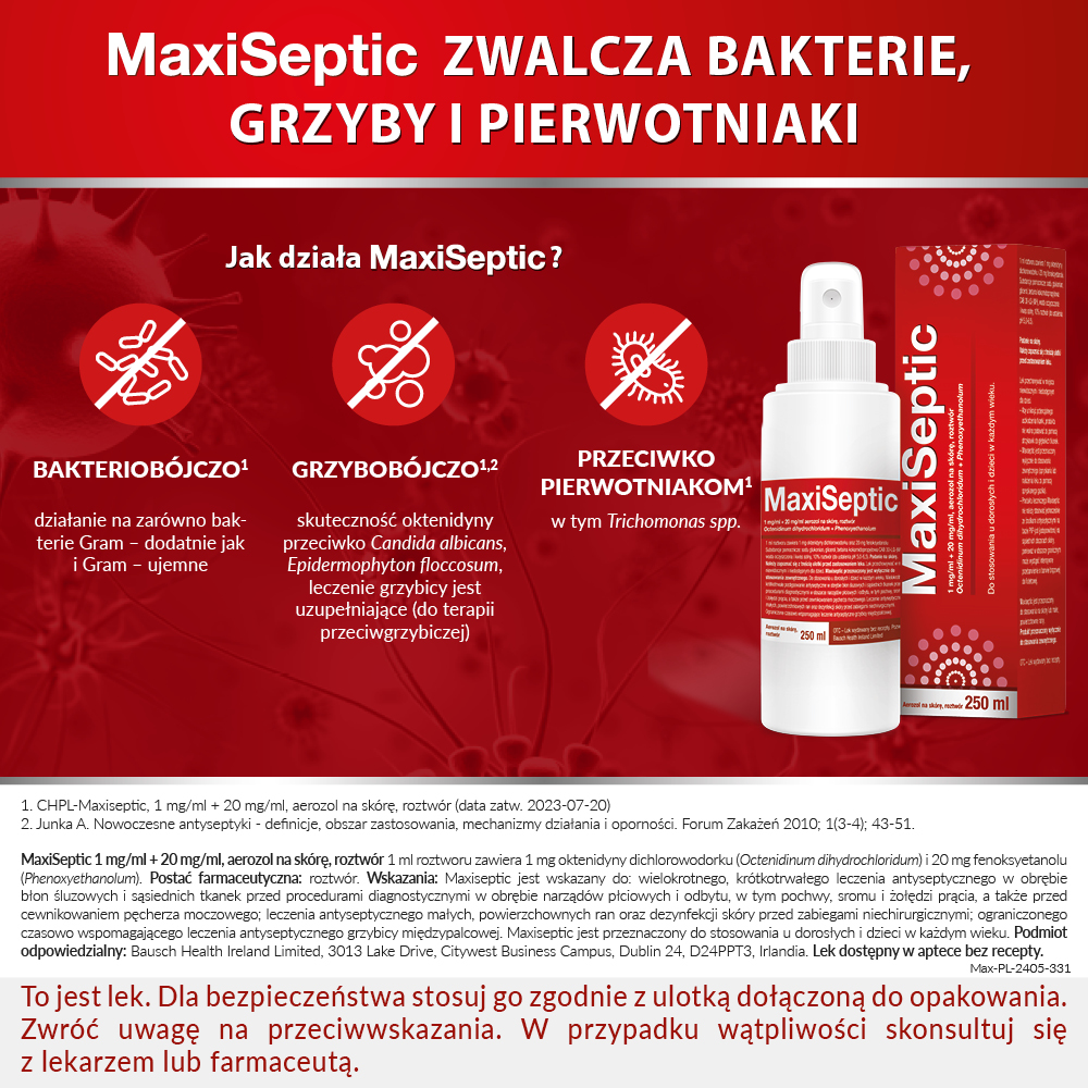 MaxiSeptic (1 mg + 20 mg)/ml aerozol na skórę, roztwór 250 ml