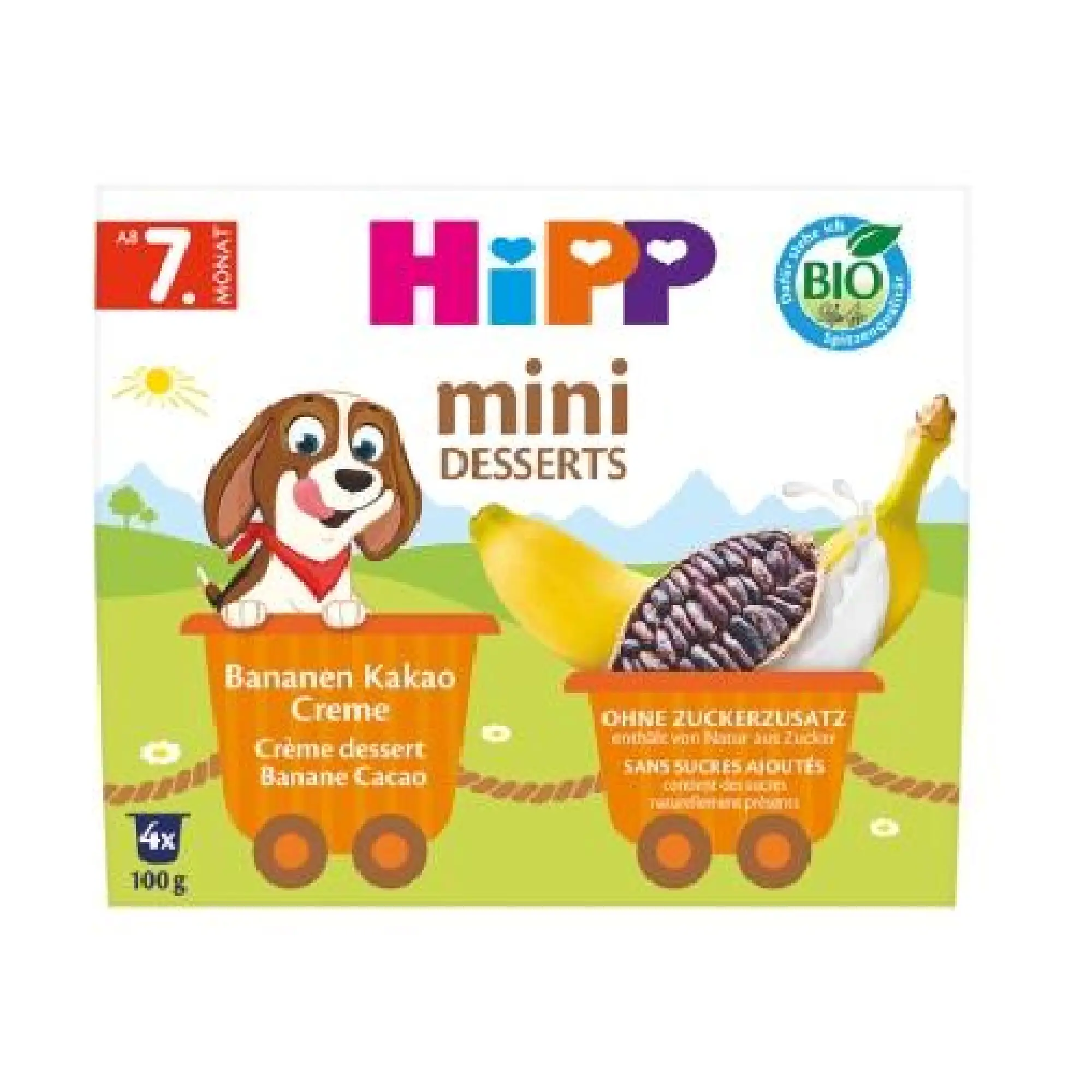 Hipp Bio od pokoleń, Krem z bananami i kakao, od 7. m-ca, 4 x 100 g zdjęcie