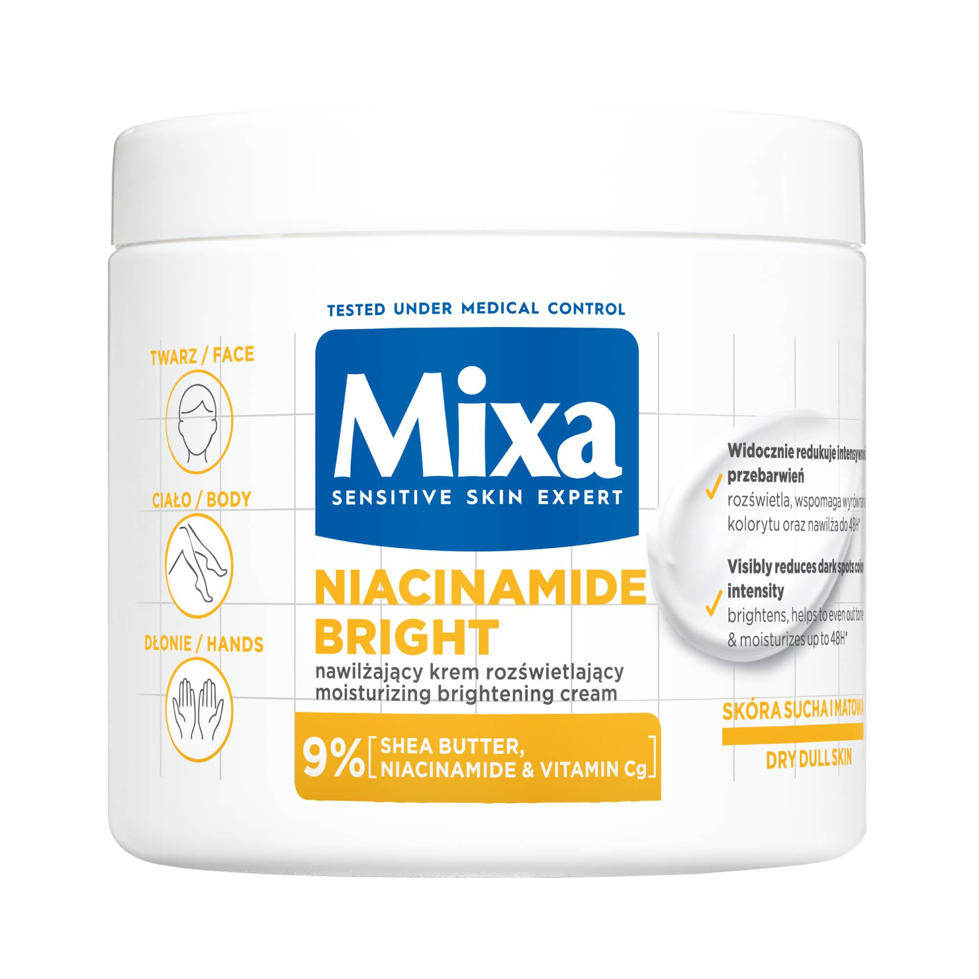 Mixa Niacinamide Bright Nawilżający i rozświetlający multifunkcyjny krem, 400 ml