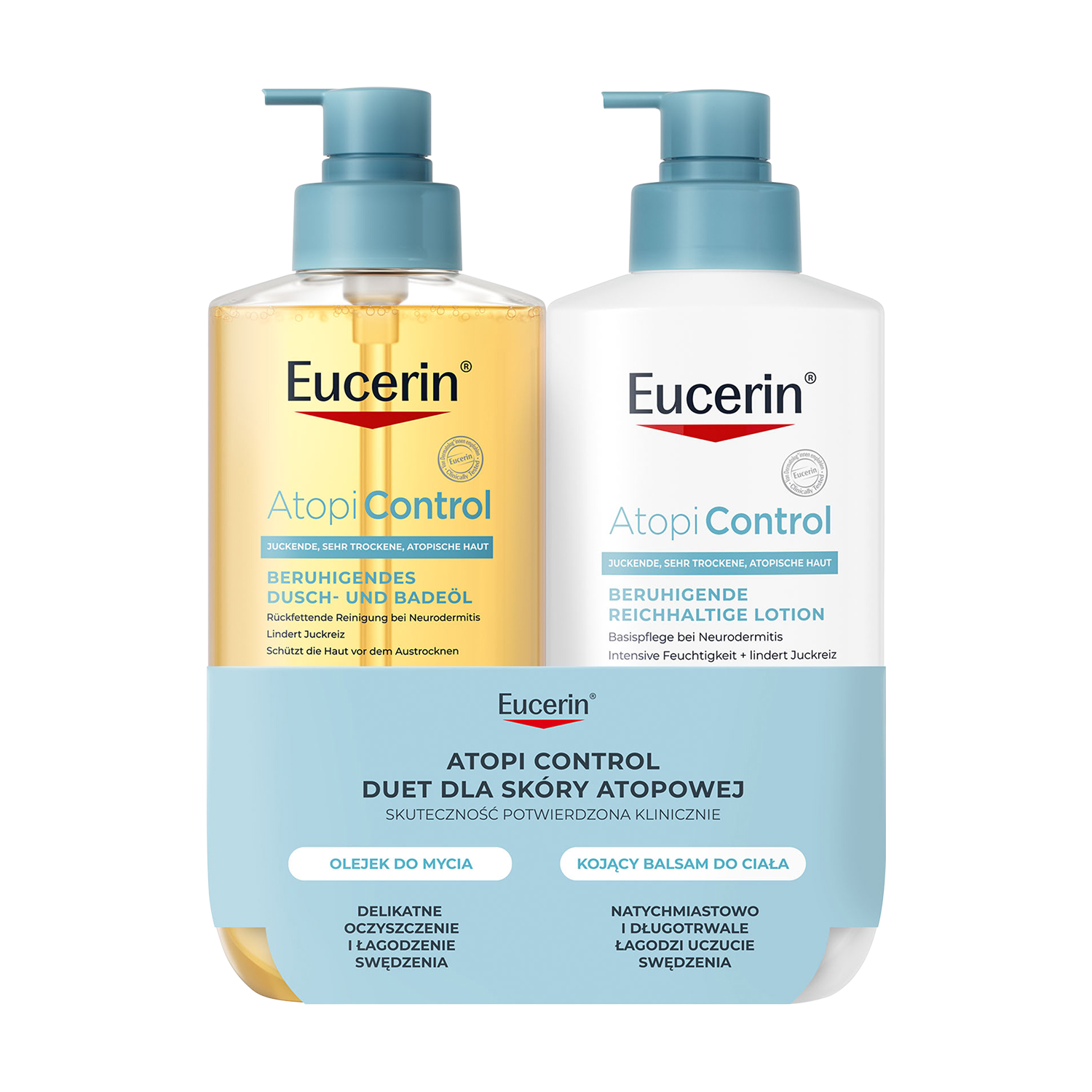 Eucerin AtopiControl Kojący olejek do mycia + Kojący balsam do ciała, 2 x 400 ml