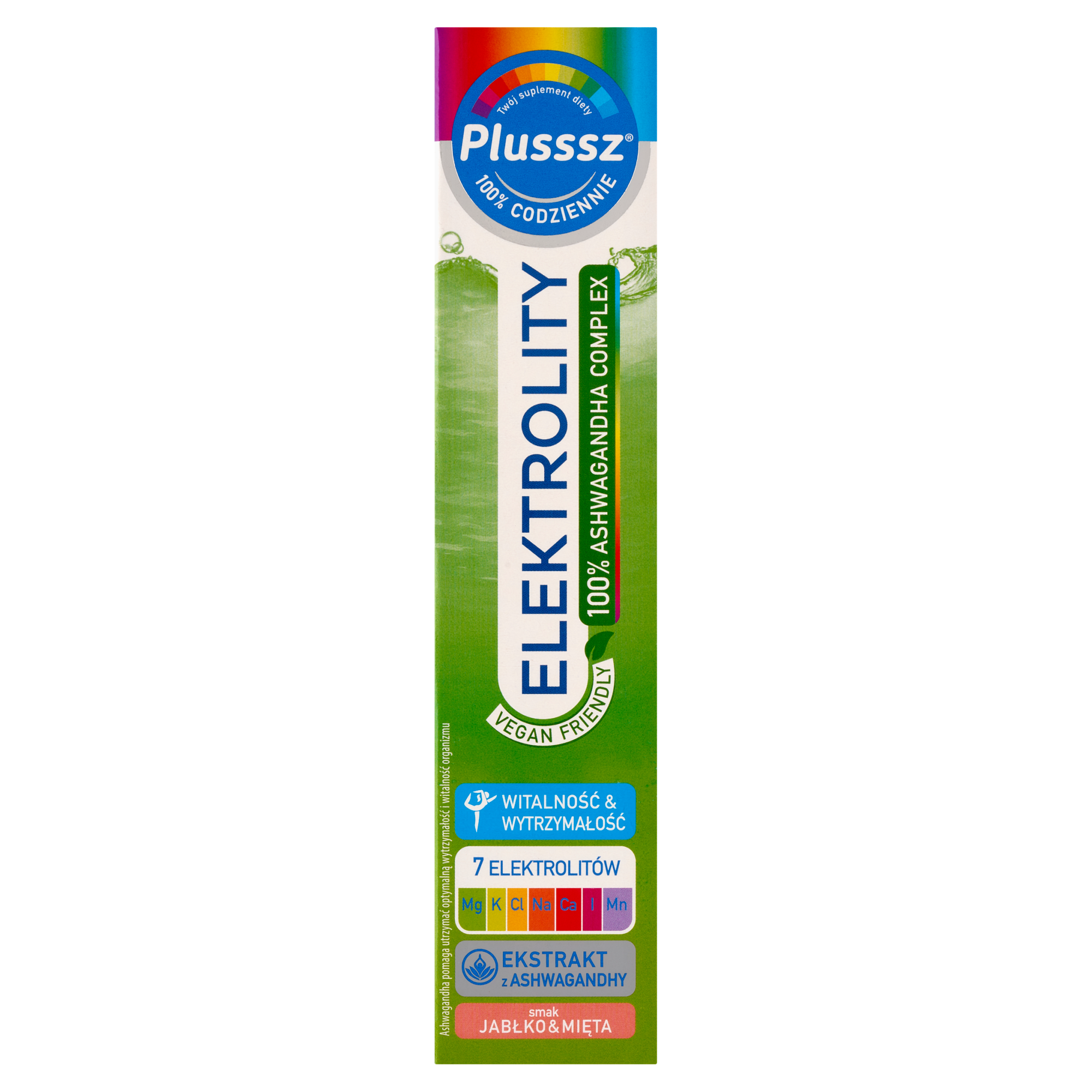 Plusssz Elektrolity 100% Ashwagandha Complex, tabletki musujące, smak jabłko-mięta, 24 sztuk zdjęcie