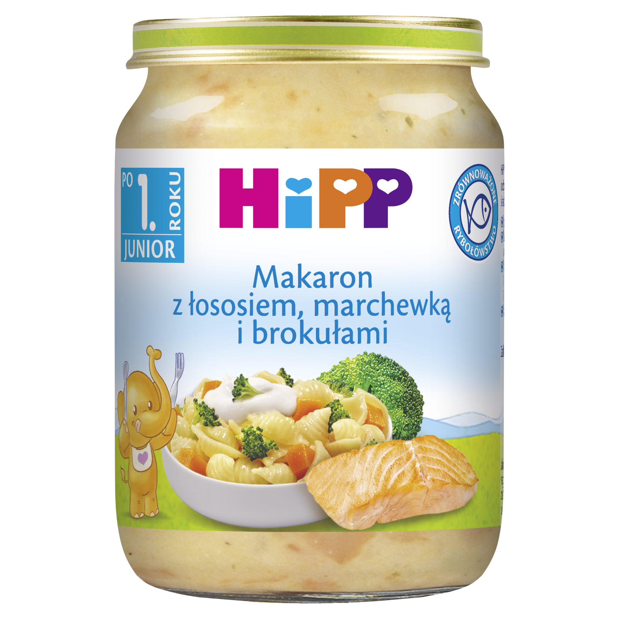 HiPP, Makaron z łososiem, marchewką i brokułami, po 12. m-cu, 250 g, cena, opinie, wskazania zdjęcie