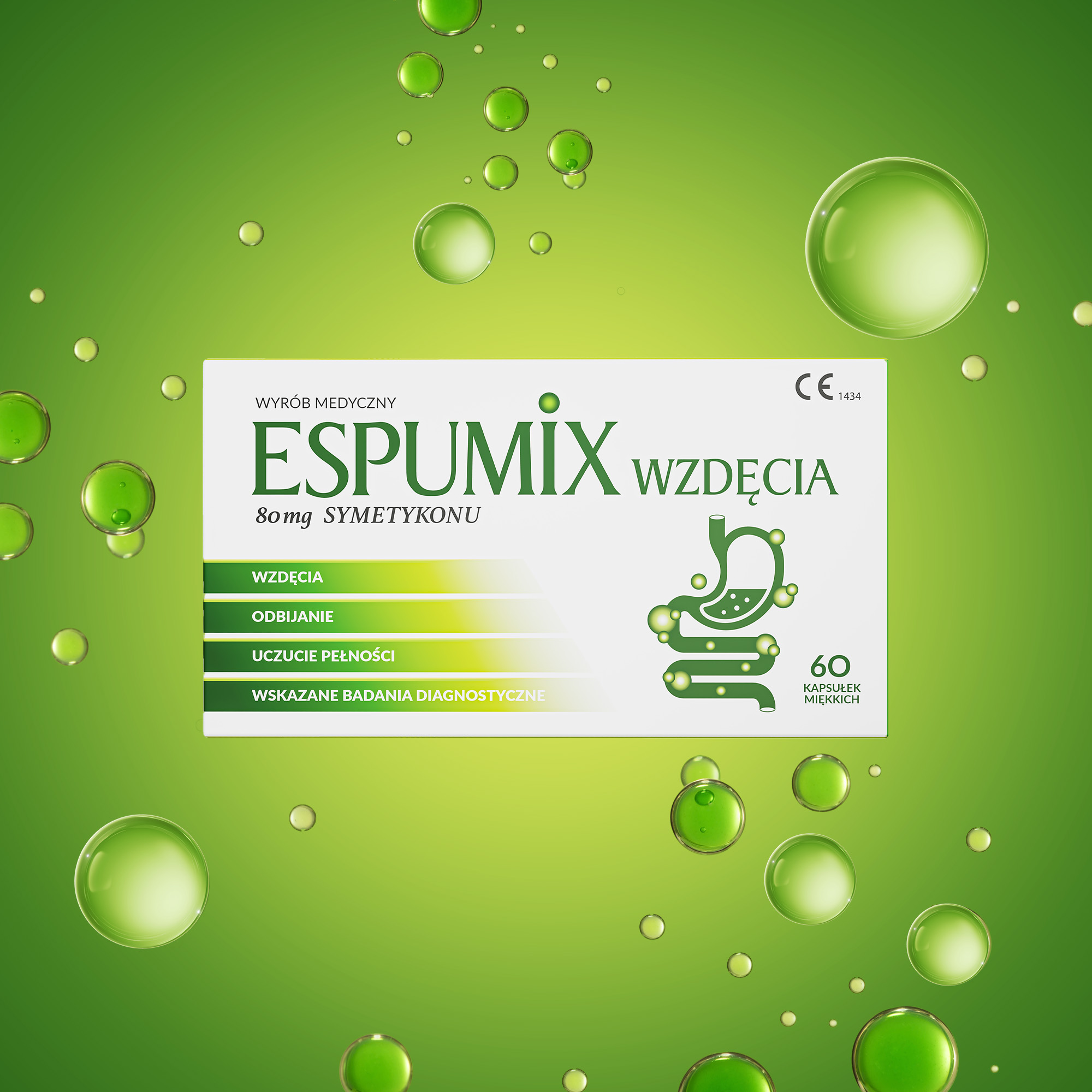 Espumix Wzdęcia 80 mg symetykonu, kapsułki, 60 sztuk