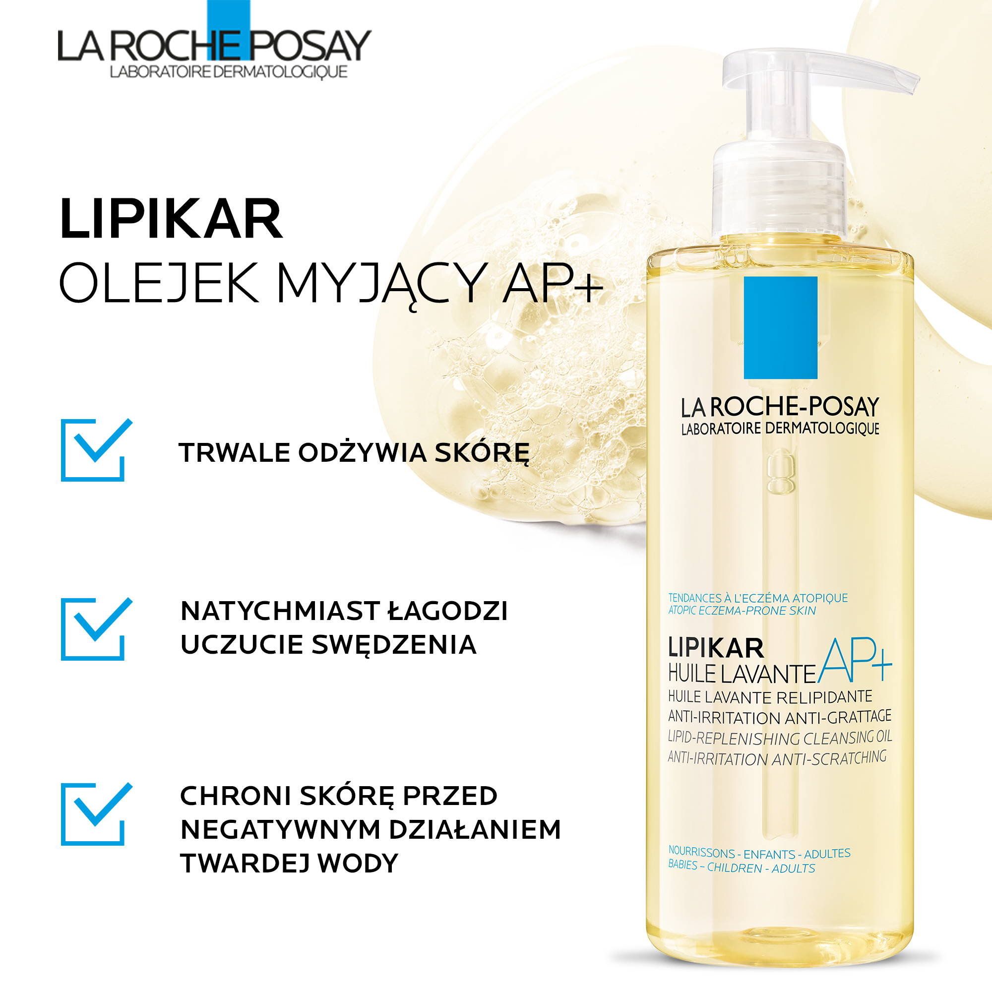 La Roche-Posay, Lipikar Huile Lavante AP+, olejek myjący do ciała przeciw podrażnieniom skóry, 750 ml
