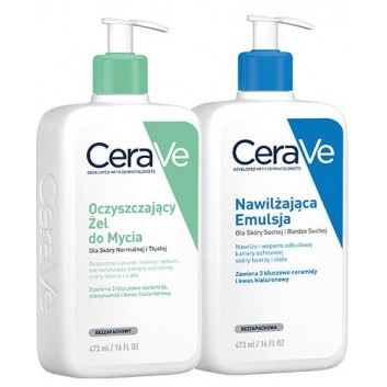 Cerave Żel oczyszczający do mycia, 473 ml + Emulsja nawilżająca do ciała, 473 ml [ZESTAW]