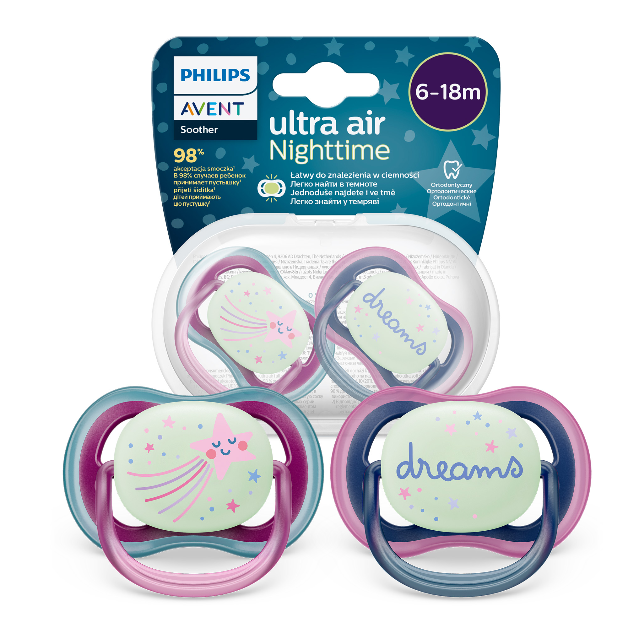 Avent Philips Ultra Air Nighttime smoczek uspokajający 6-18m 2 sztuki [SCF376/14] zdjęcie