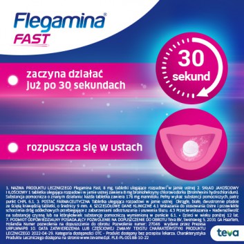 Flegamina Fast 8 mg, 20 tabletek, na kaszel, lek ułatwiający odkrztuszanie