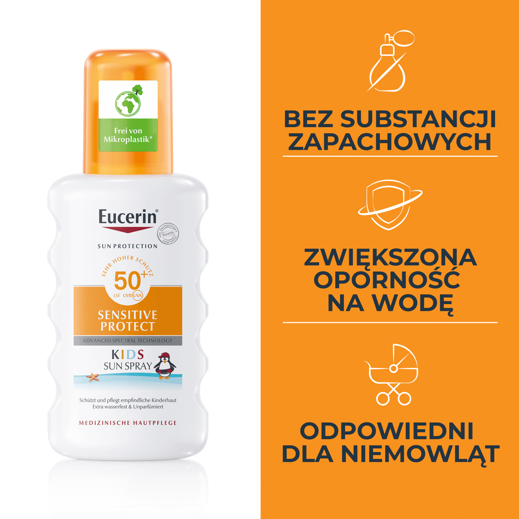 Eucerin Sun Protection Sensitive Protect Kids, Spray dla dzieci ochronny SPF 50+, 200 ml