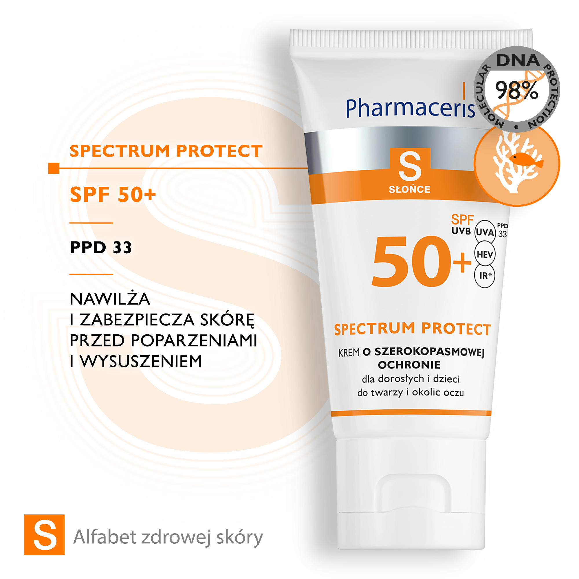 PHARMACERIS S, Krem o szerokopasmowej ochronie SPF 50+, PPD 30, HEV, IR dla dorosłych i dzieci, 50 ml