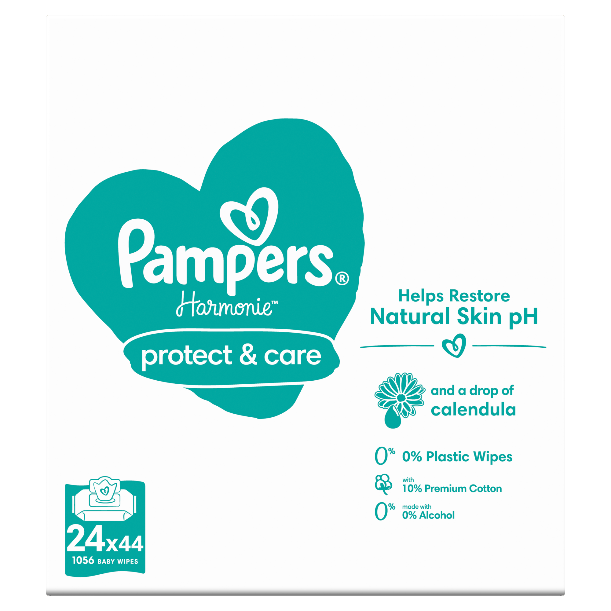Pampers Harmonie Protect&Care Chusteczki nawilżane dla dzieci, 44 chusteczki, 24 opakowania zdjęcie