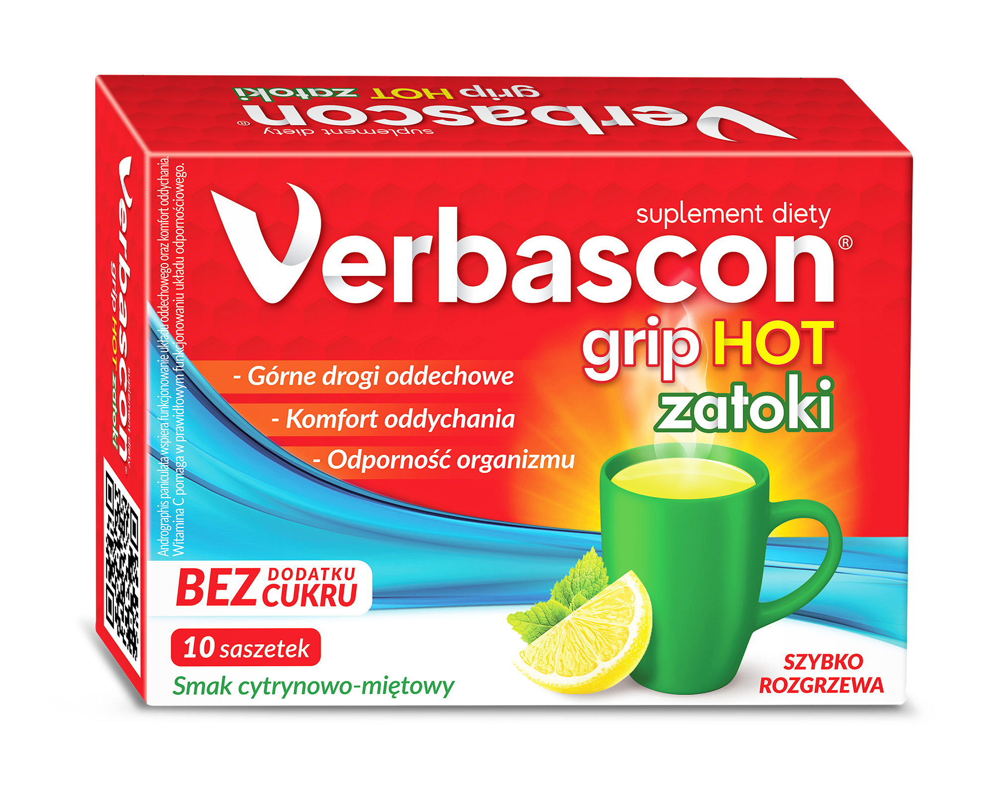 Verbascon Grip Hot Zatoki, smak cytrynowo-miętowy, saszetki, 10 sztuk zdjęcie