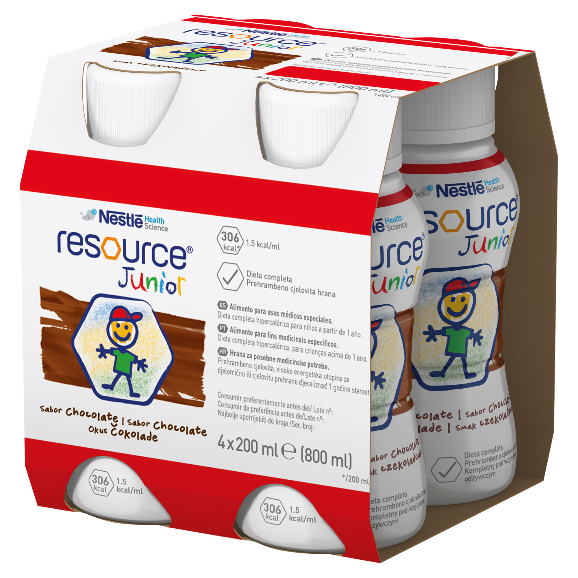 RESOURCE JUNIOR Smak czekoladowy - 4 x 200 ml Wysokoenergetyczny środek spożywczy - cena, opinie, wskazania zdjęcie