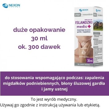 Islandzki Medic+ Spray do gardła z nanosrebrem, 30 ml