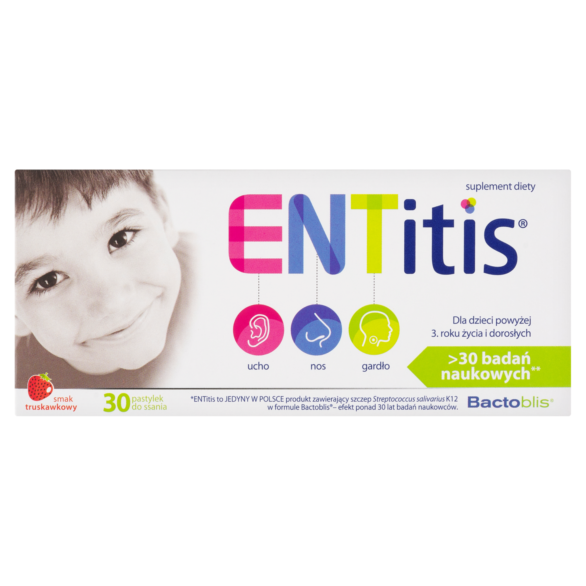 ENTitis, pastylki do ssania, smak truskawkowy, 30 sztuk zdjęcie