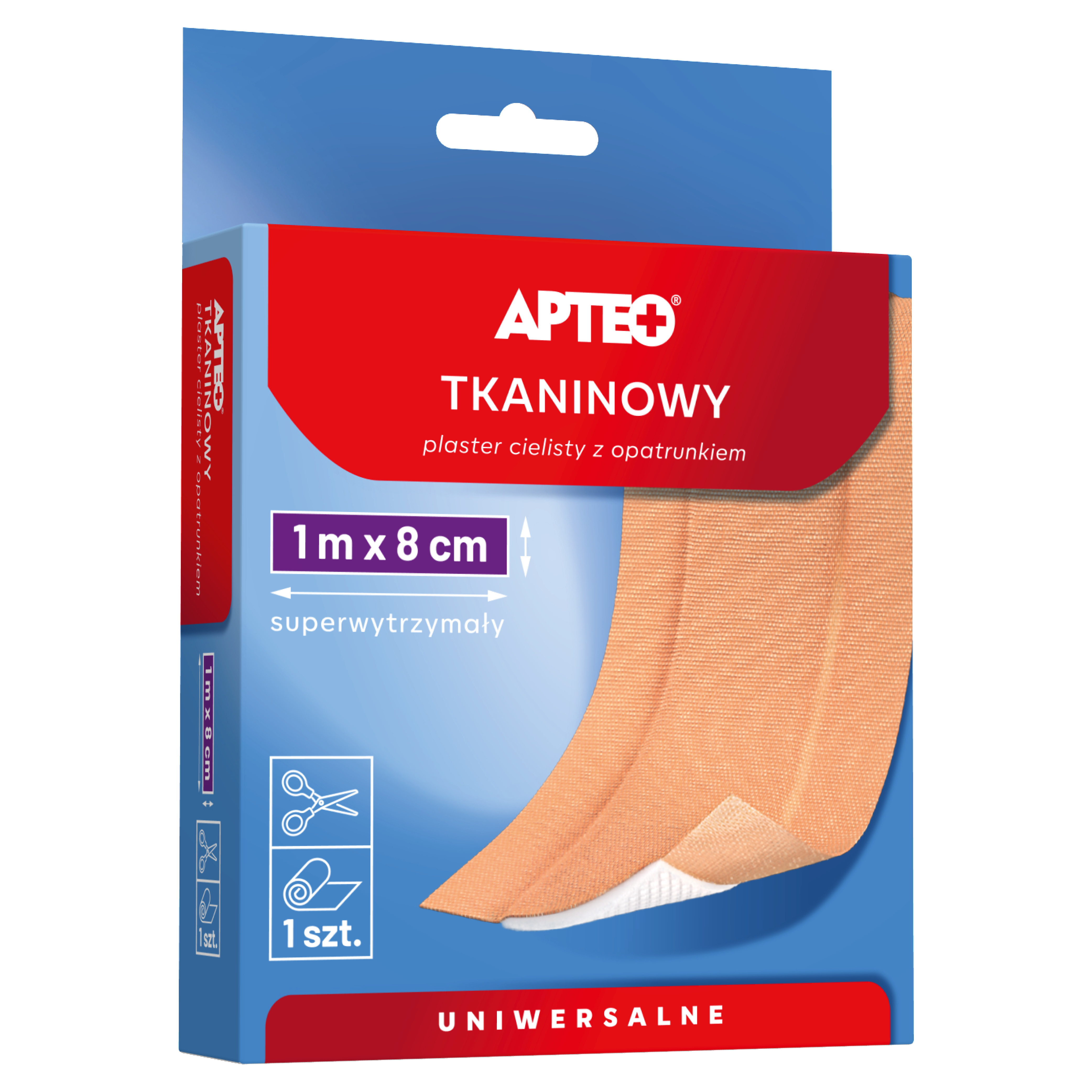 APTEO CARE Plaster tkaninowy z opatrunkiem 1 m x 8 cm, 1 sztuka zdjęcie