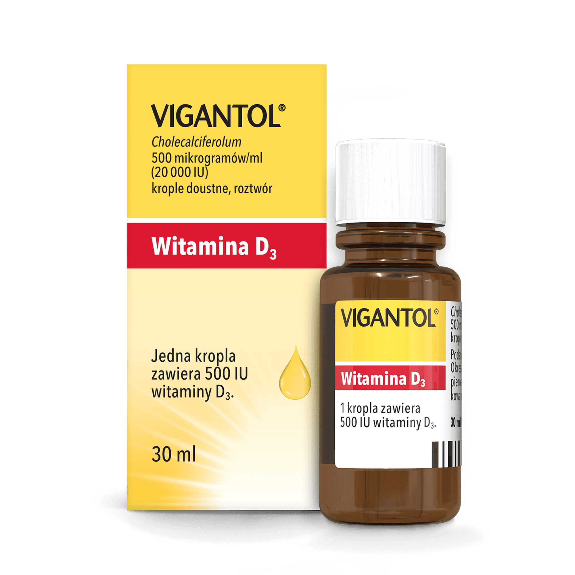 Vigantol witamina D3, krople doustne, roztwór 500 mikrogramów/ml (20 000 IU), 30 ml zdjęcie