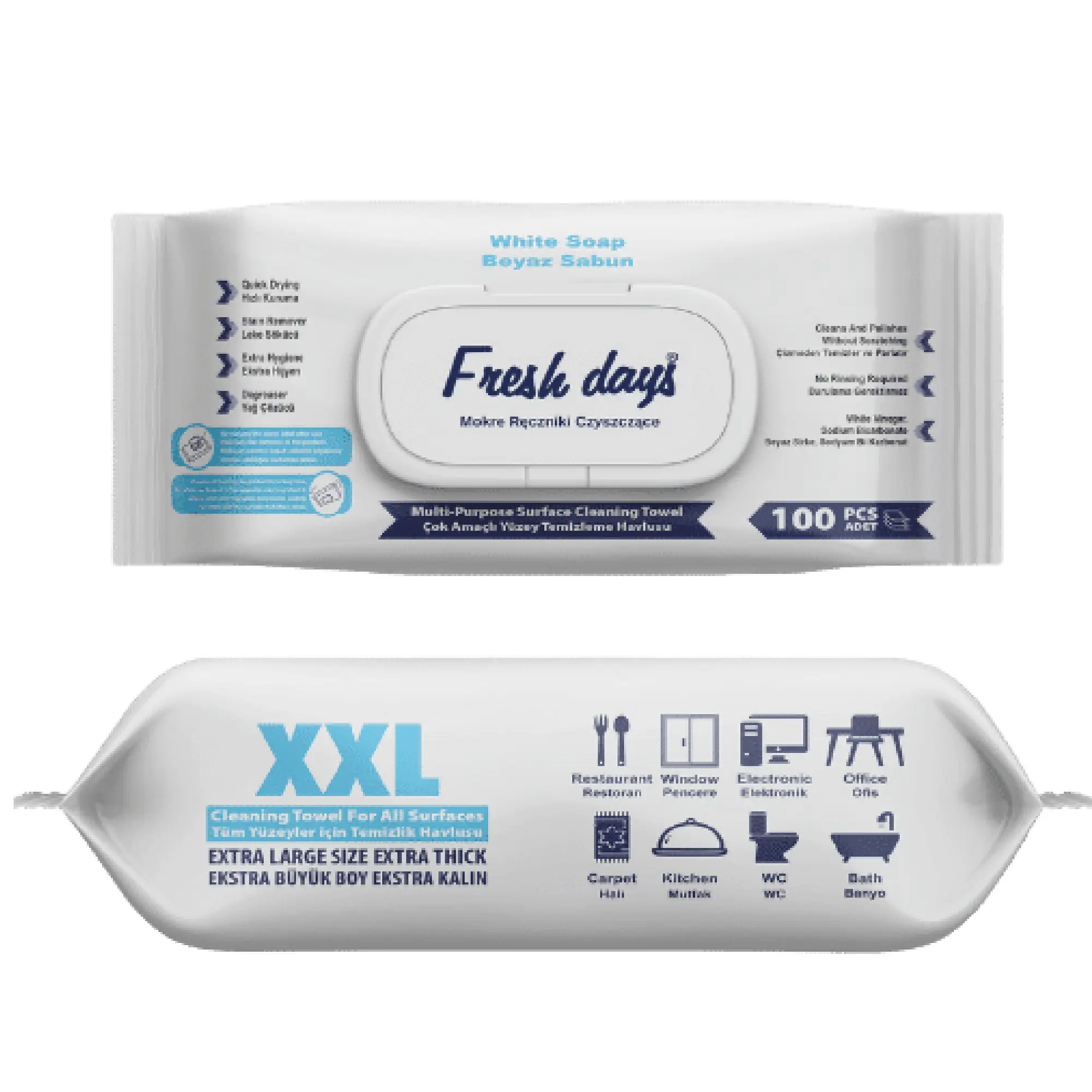 Fresh days, Mokre ręczniki czyszczące do łatwego sprzątania XXL, 100 sztuk zdjęcie