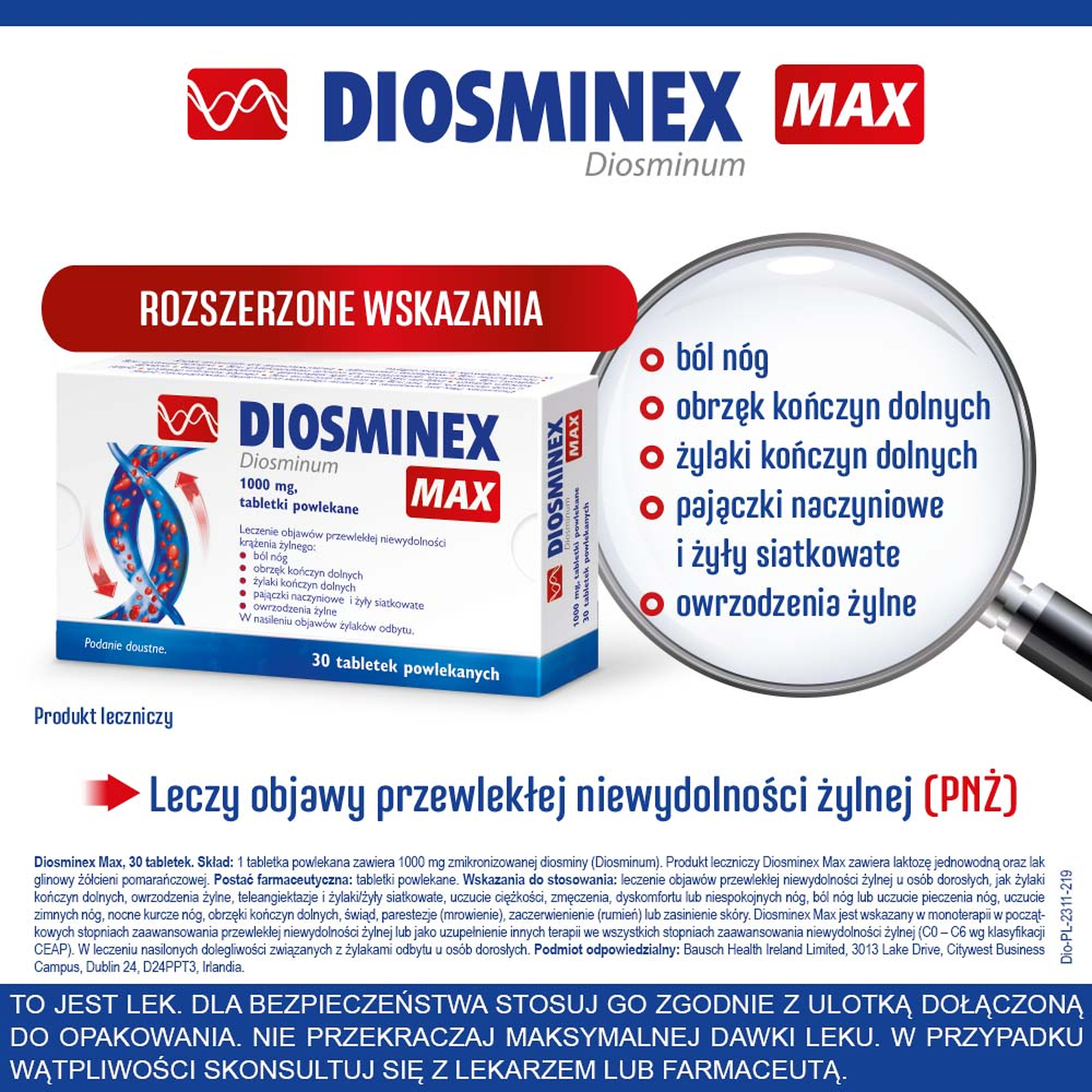 Diosminex Max, 1000 mg, tabletki powlekane, 30 sztuk