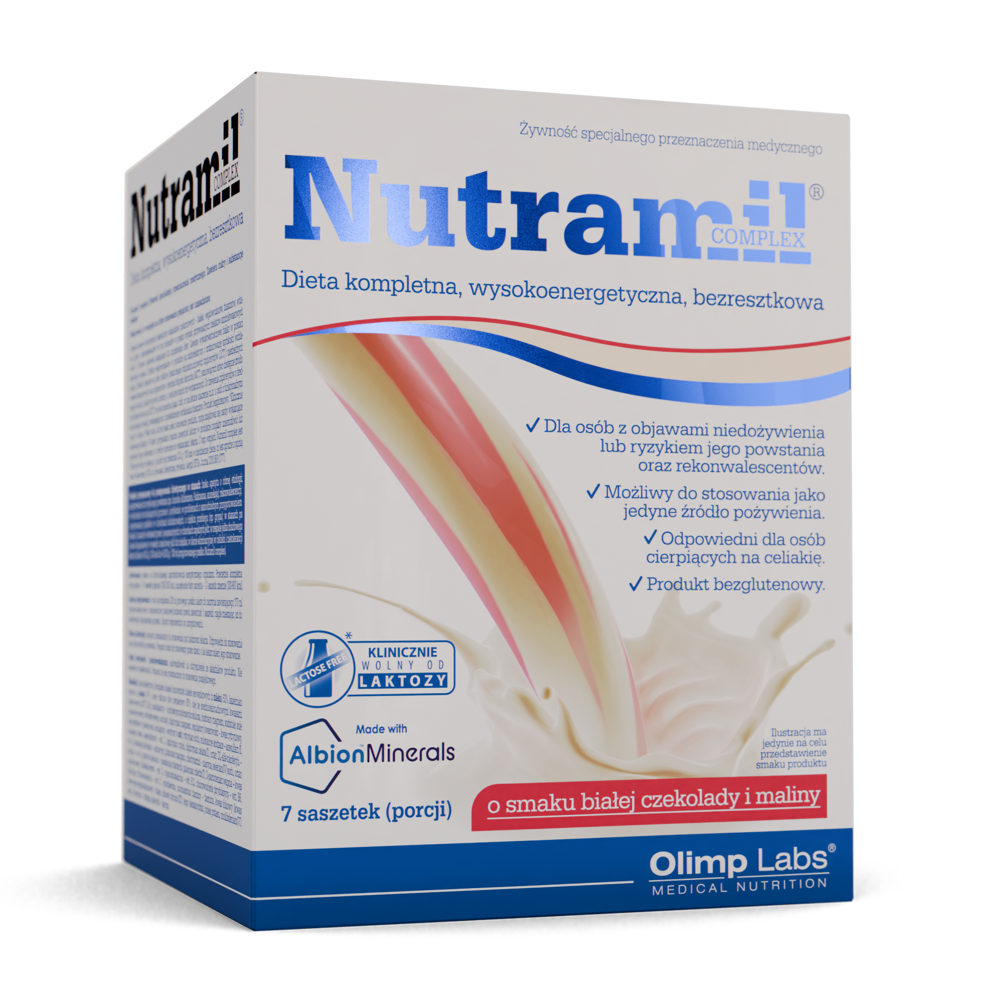 Olimp, Nutramil Complex, smak białej czekolady i maliny, saszetki, 7 sztuk zdjęcie