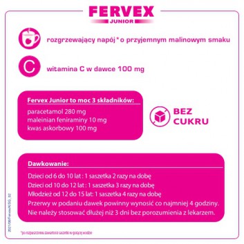 Fervex Junior, granulat bez cukru, 8 saszetek