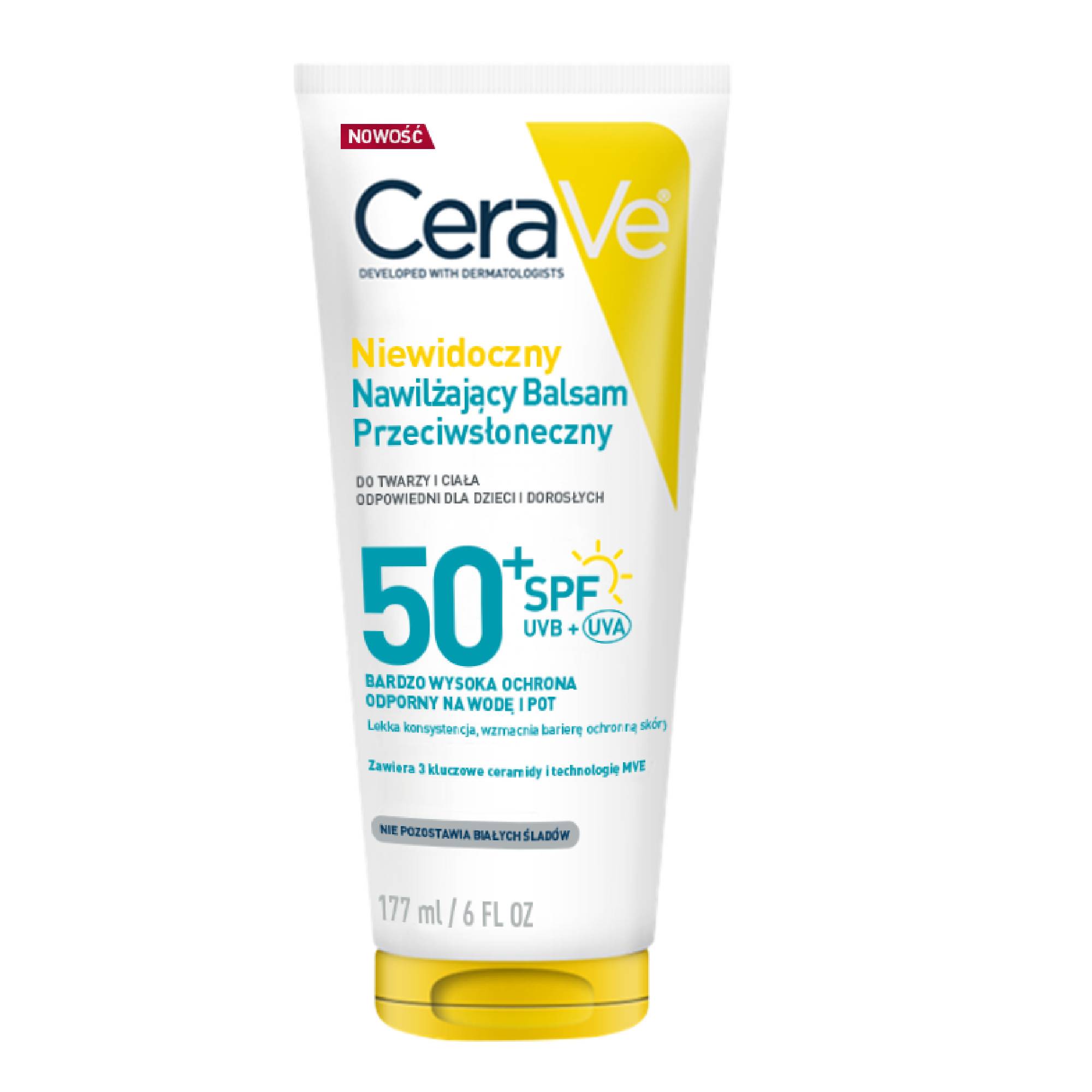 Cerave Sun, niewidoczny nawilżający balsam przeciwsłoneczny SPF 50+, 177 ml zdjęcie