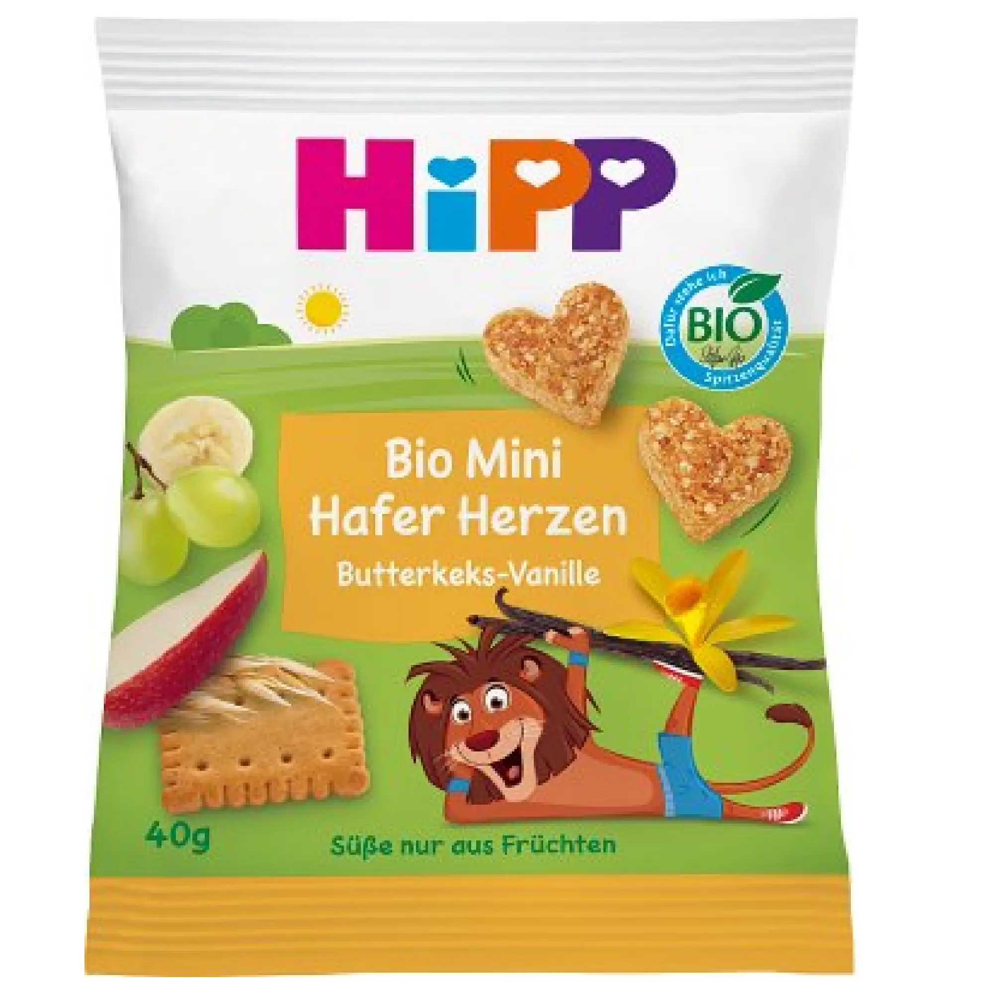 Hipp Bio, Serduszka owsiane maślane ciasteczka wanilia dla dzieci po 3. roku, 40 g