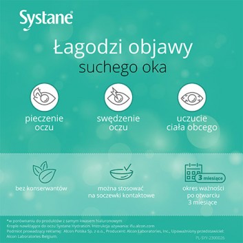 Systane Hydration Nawilżające krople do oczu bez konserwantów, długotrwałe nawilżenie, do soczewek,10 ml 