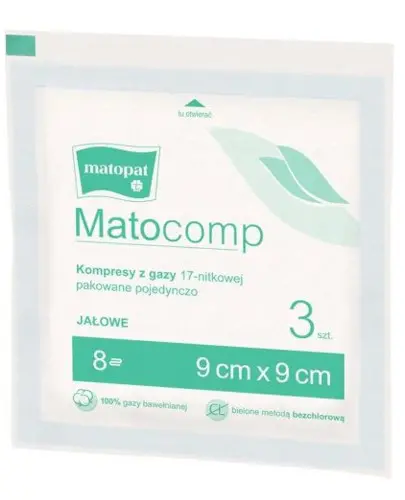 Matocomp kompresy gazowe jałowe 17-nitkowe 8-warstwowe 9 x 9 cm 3 sztuki zdjęcie