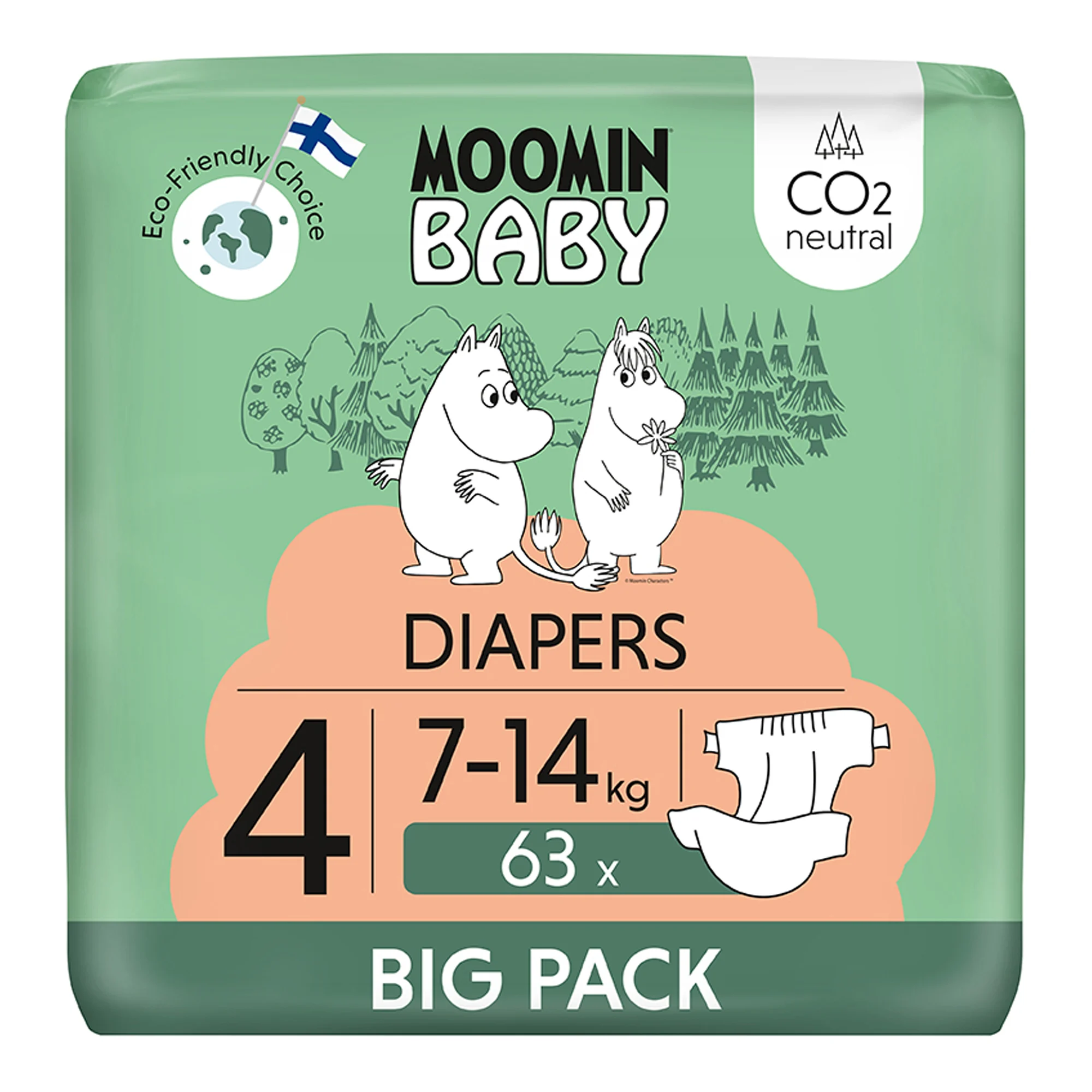 MOOMIN BABY Pieluszki ekologiczne 4 (7-14 kg) 63 sztuki zdjęcie