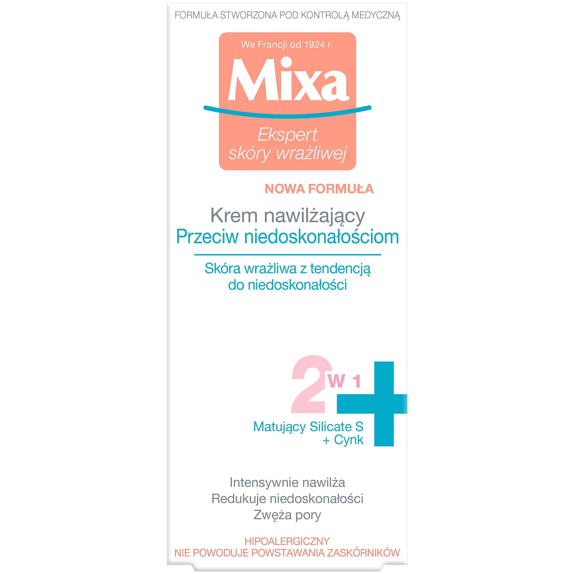 Mixa Krem nawilżający przeciw niedoskonałościom 2w1, 50 ml