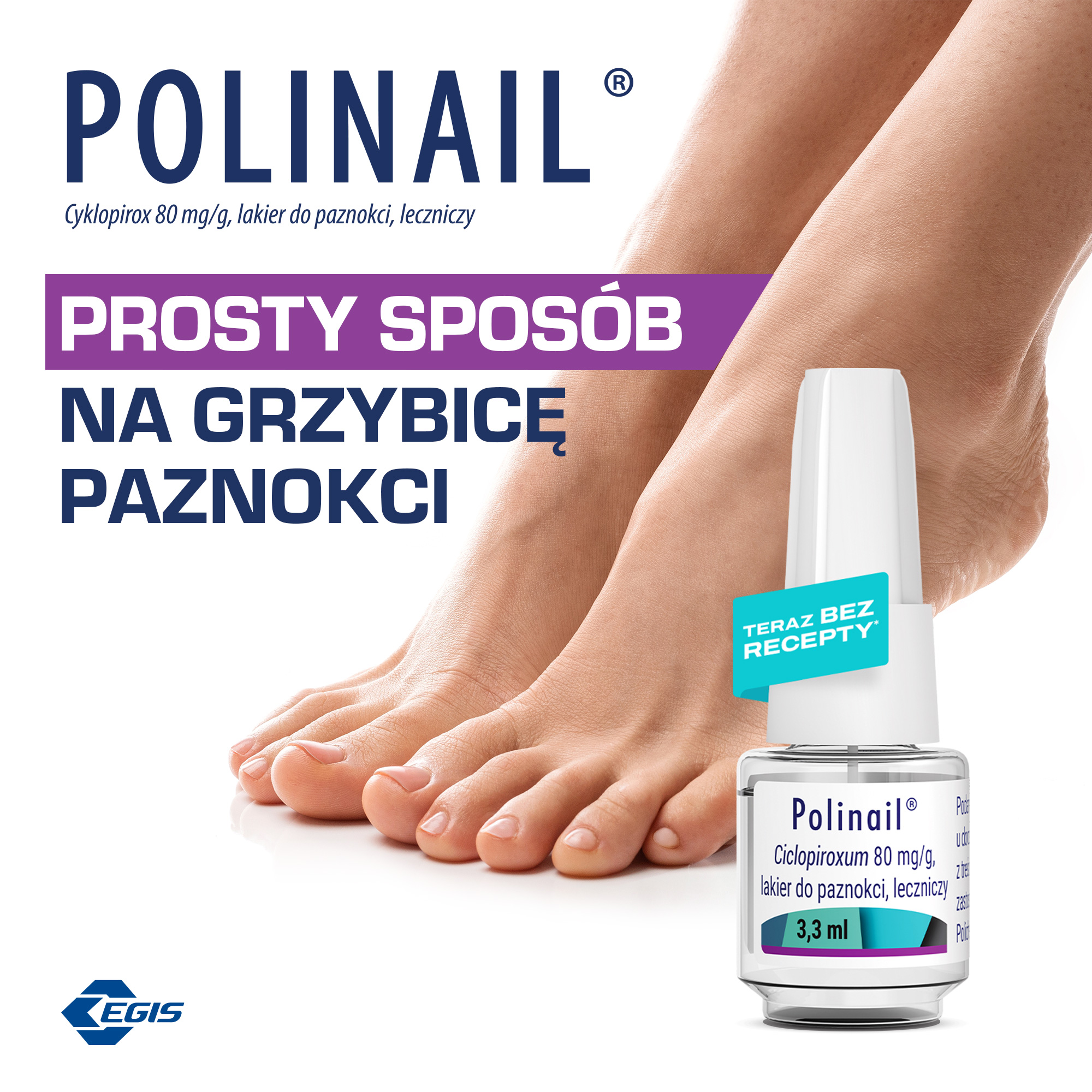 Polinail, 80 mg/g, lakier do paznokci leczniczy, 3,3 ml