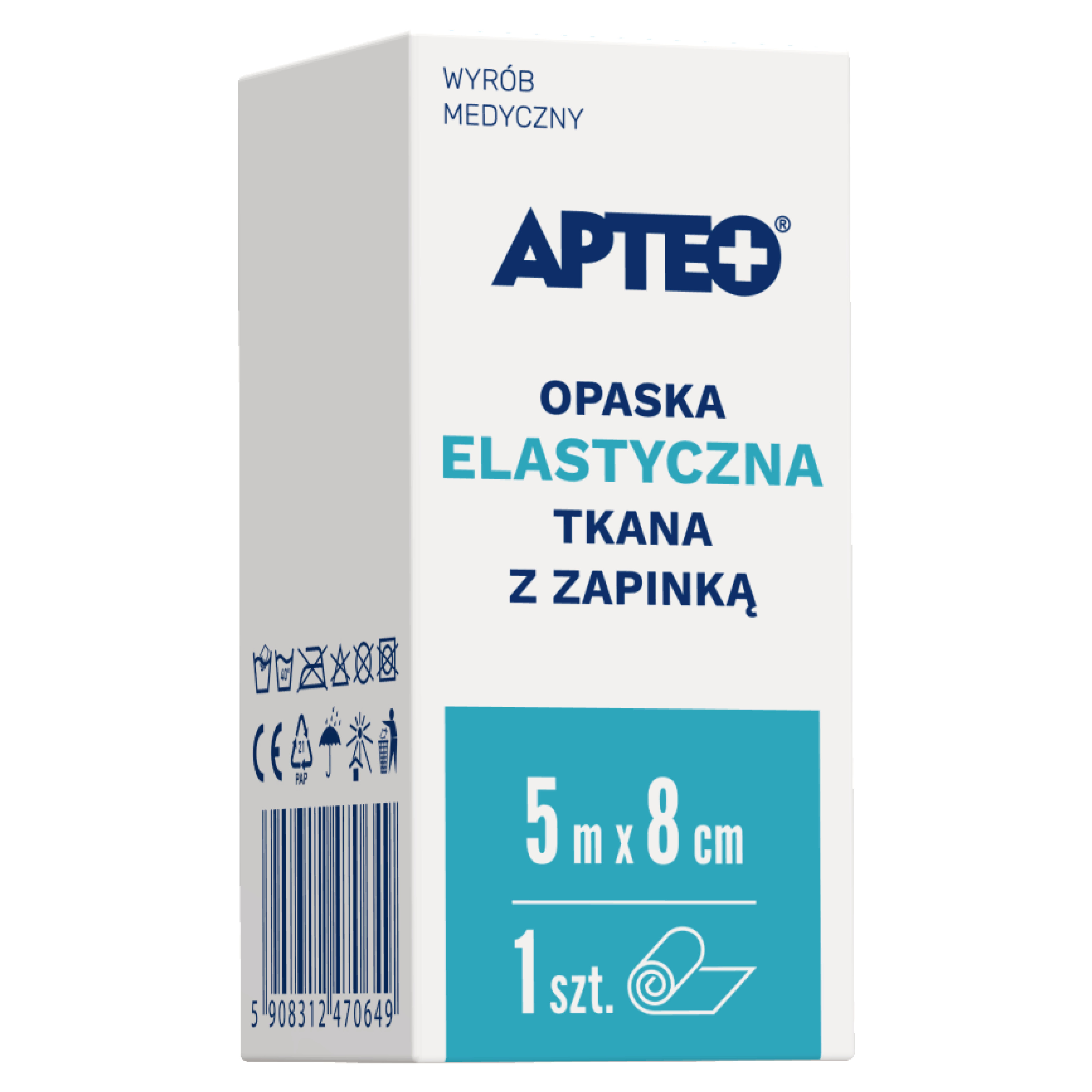 Apteo Opaska elastyczna tkana z zapinką 5 m x 8 cm 1 sztuka zdjęcie